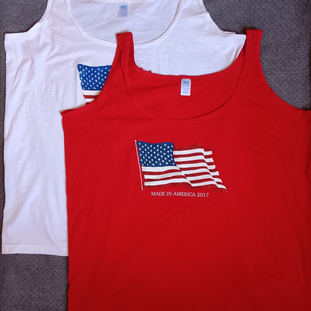 Gildan Red & White American Flag Tank Tops